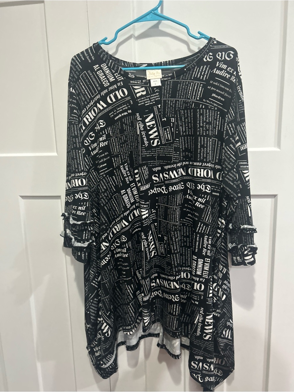 Black & White Newspaper Print Tunic Top - Women